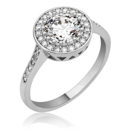 Sterling Silver Halo Solitaire Ring - Sparkling Cubic Zirconia