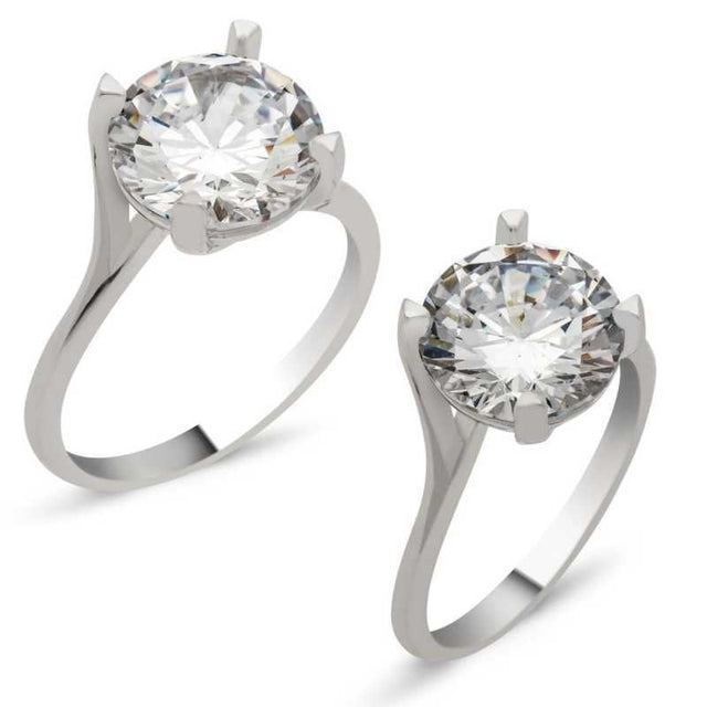 Sterling Silver Solitaire Ring - Classic Prong Set Cubic Zirconia