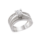 Sterling Silver Solitaire Ring - Multi-Band Pave Zirconia Design