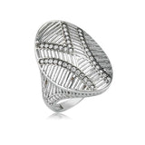 Sterling Silver Oval Statement Ring - Geometric Pavé & Baguette CZ