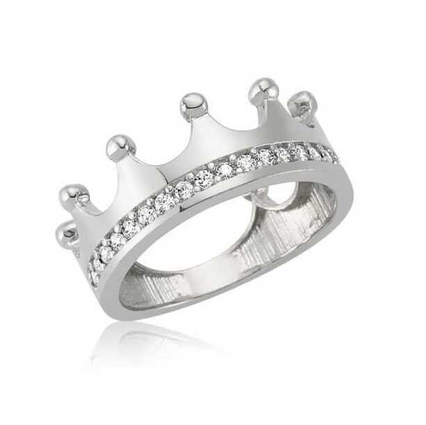 Queen Crown Ring - Silver-Tone with Sparkling Zirconia