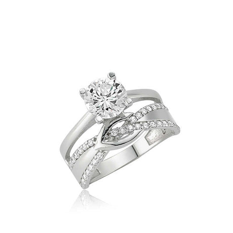 Ring - Silver-Tone Solitaire & Pavé Accent Multi-Band Ring