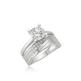 Dazzling Sterling Silver Solitaire & Pave Dual Band Ring