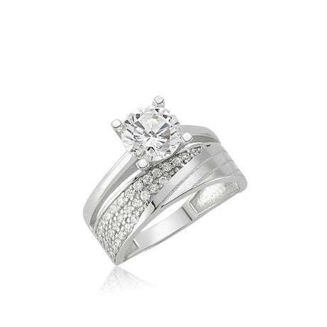 Dazzling Sterling Silver Solitaire & Pave Dual Band Ring