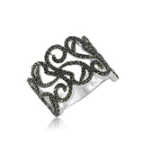 Sterling Silver Black Zirconia Filigree Statement Ring