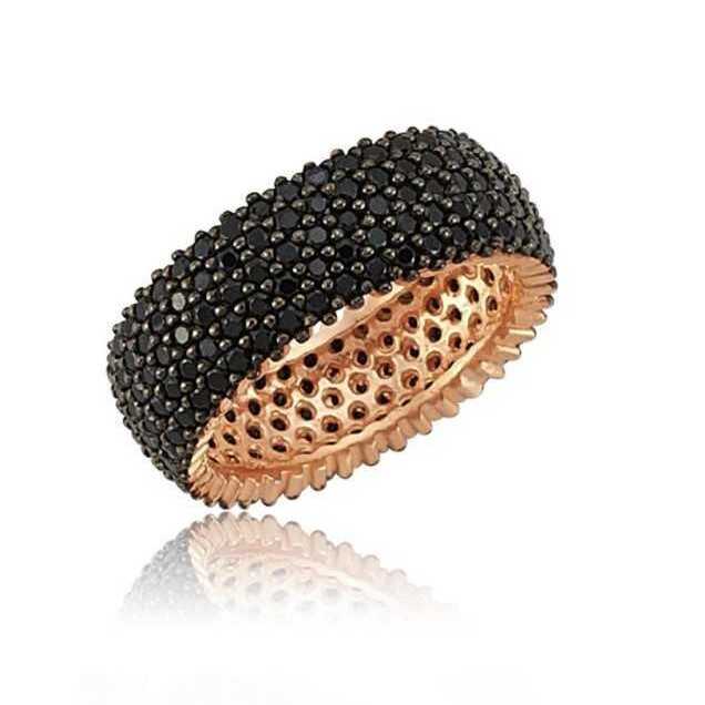 Eternity Ring - Rose Gold Plated Sterling Silver Five-Row Black Pavé