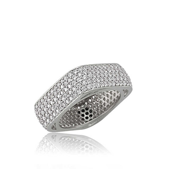 Sterling Silver Multi-Row Pave Eternity Ring - Geometric Style