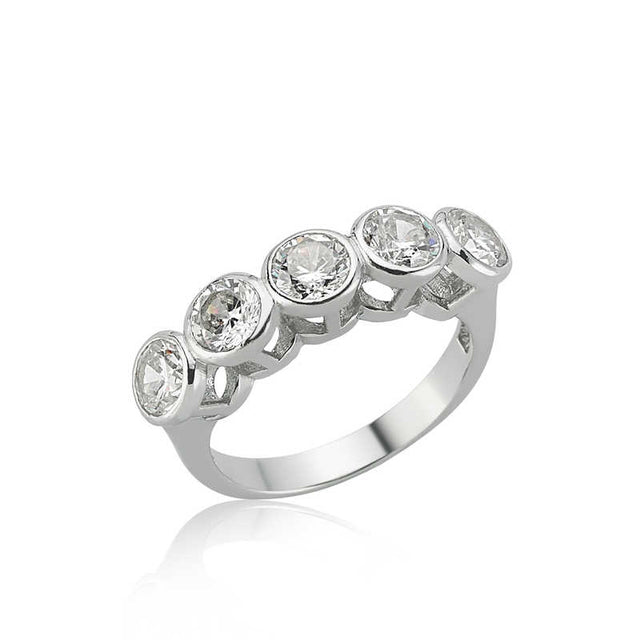 Ring - Silver-Tone Bezel Set Five Stone Band