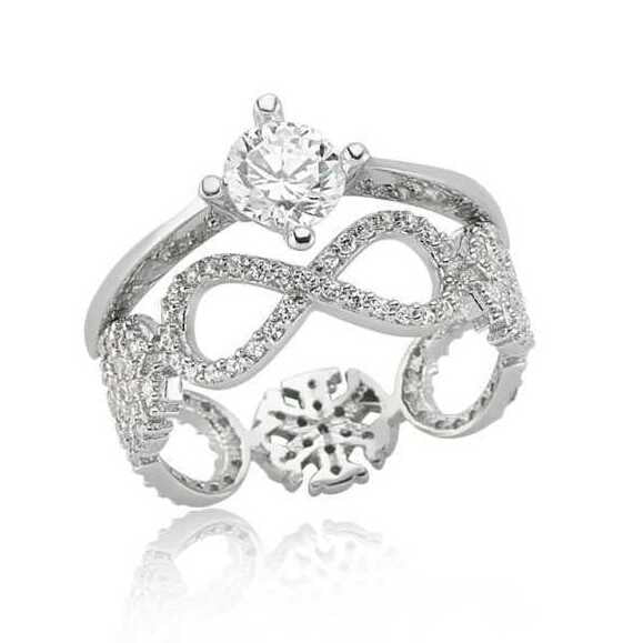 Sterling Silver Layered Infinity Snowflake Solitaire Ring