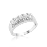 Sterling Silver Five Stone Ring - Sparkling Cubic Zirconia Pave Design