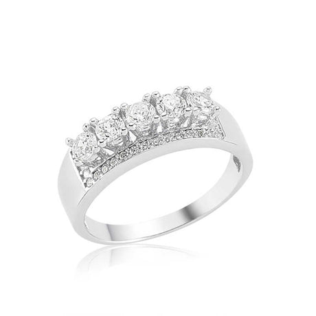 Sterling Silver Five Stone Ring - Sparkling Cubic Zirconia Pave Design