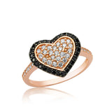 Ring - Rose Gold Tone Heart with White & Black Pave Stones