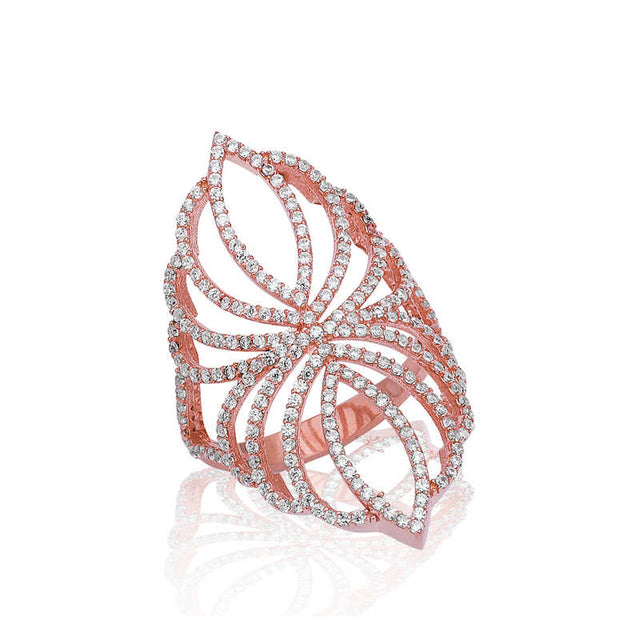 Statement Ring - Rose Gold-Tone Zircon Filigree Sparkle Design