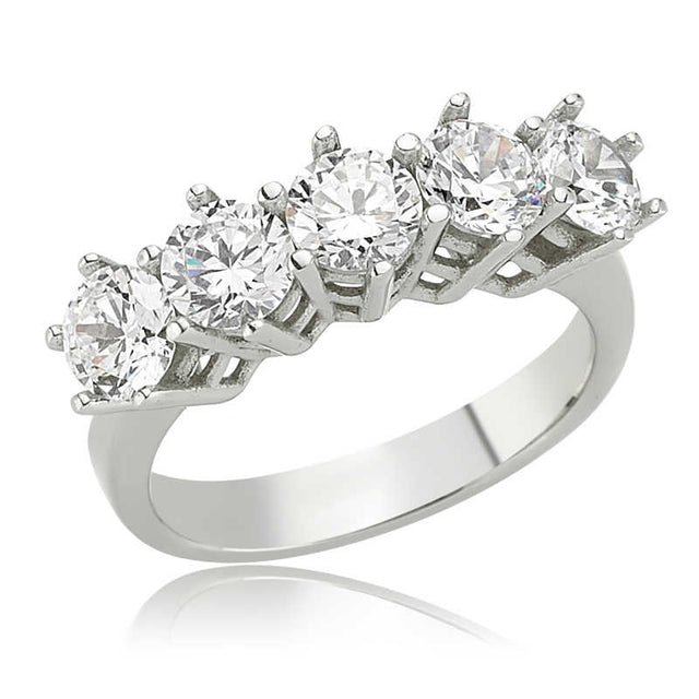 Ring - Sterling Silver Zirconia Five Stone Band