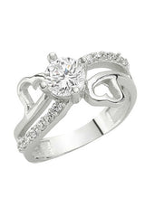 Sterling Silver Heart Solitaire Ring - Pave Cubic Zirconia Band