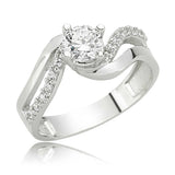 Sterling Silver Solitaire & Pave Bypass Engagement Ring