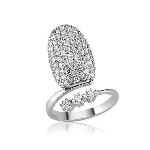 Sterling Silver Pave & Three Stone Statement Nail Ring