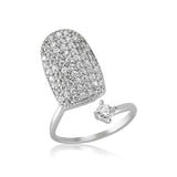 Sterling Silver Pave & Solitaire Adjustable Nail Ring