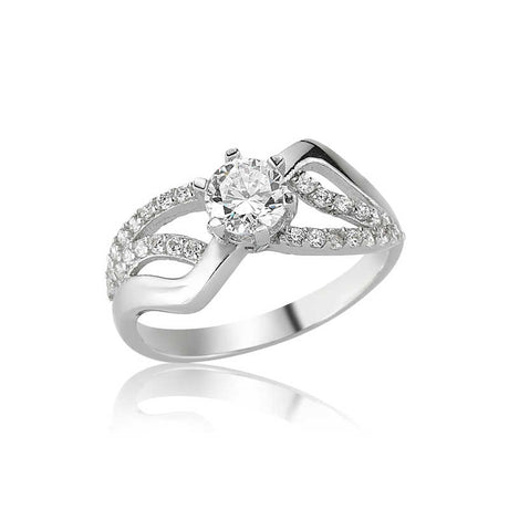 Solitaire Ring - Silver-Tone Cubic Zirconia Crossover Design