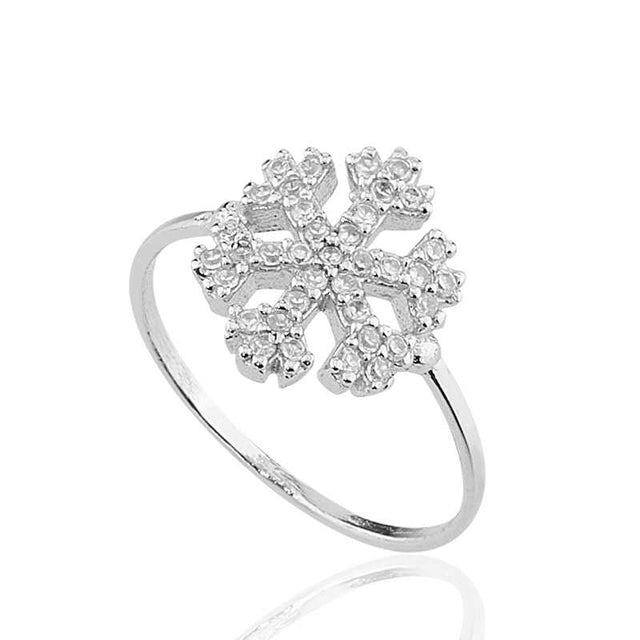 Sterling Silver Snowflake Ring - Sparkling CZ Winter Design