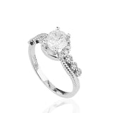 Ring - Elegant Sterling Silver Solitaire Halo CZ Accent Ring