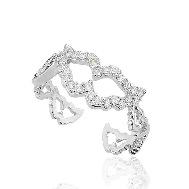Cuff Ring - Silver Tone Sparkling Zirconia Pave Design