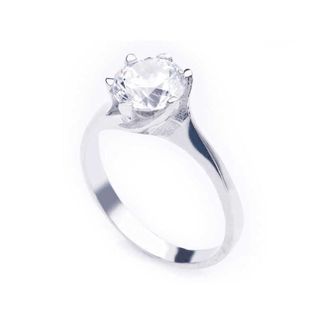 Solitaire Ring - Sterling Silver with Dazzling Clear Stone