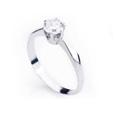 Solitaire Ring - Silver-Tone Brilliant Cut Clear Stone