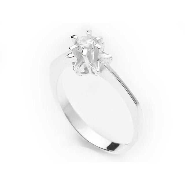 Solitaire Ring - Silver-Tone with Brilliant Clear Stone