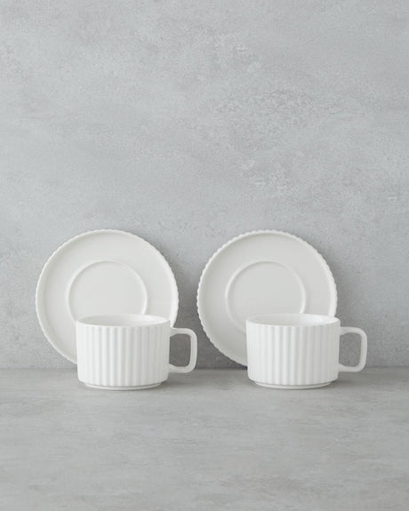 Premium Porcelain Tea Cup Set 4 Piece Elegant White