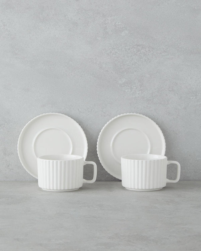 Premium Porcelain Tea Cup Set 4 Piece Elegant White