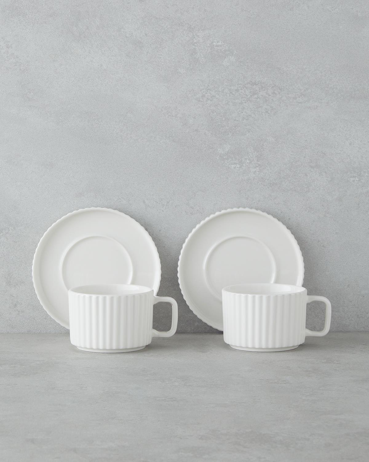 Premium Porcelain Tea Cup Set 4 Piece Elegant White