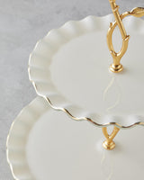 Premium Lustre Glass Two Tier Serving Stand   Cream Gold