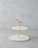 Premium Lustre Glass Two Tier Serving Stand   Cream Gold