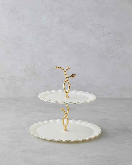 Premium Lustre Glass Two Tier Serving Stand   Cream Gold