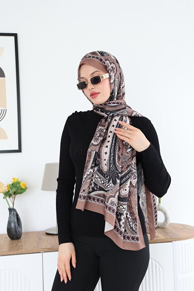 Lux Ethnic Pattern Satin Embroidered Shawl - TryAladdin