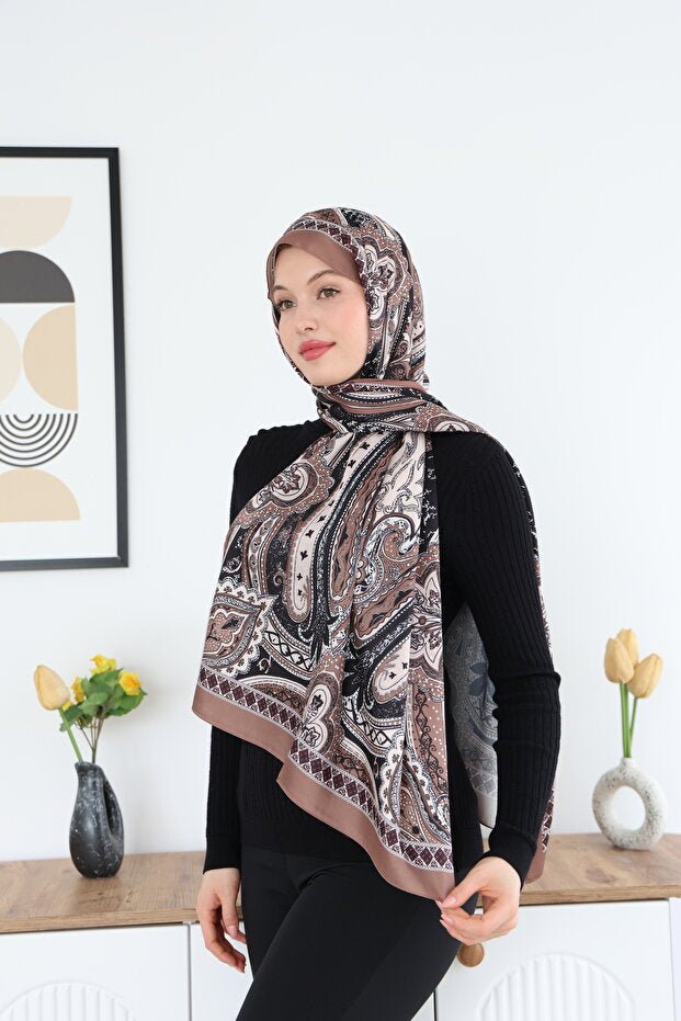 Lux Ethnic Pattern Satin Embroidered Shawl - TryAladdin