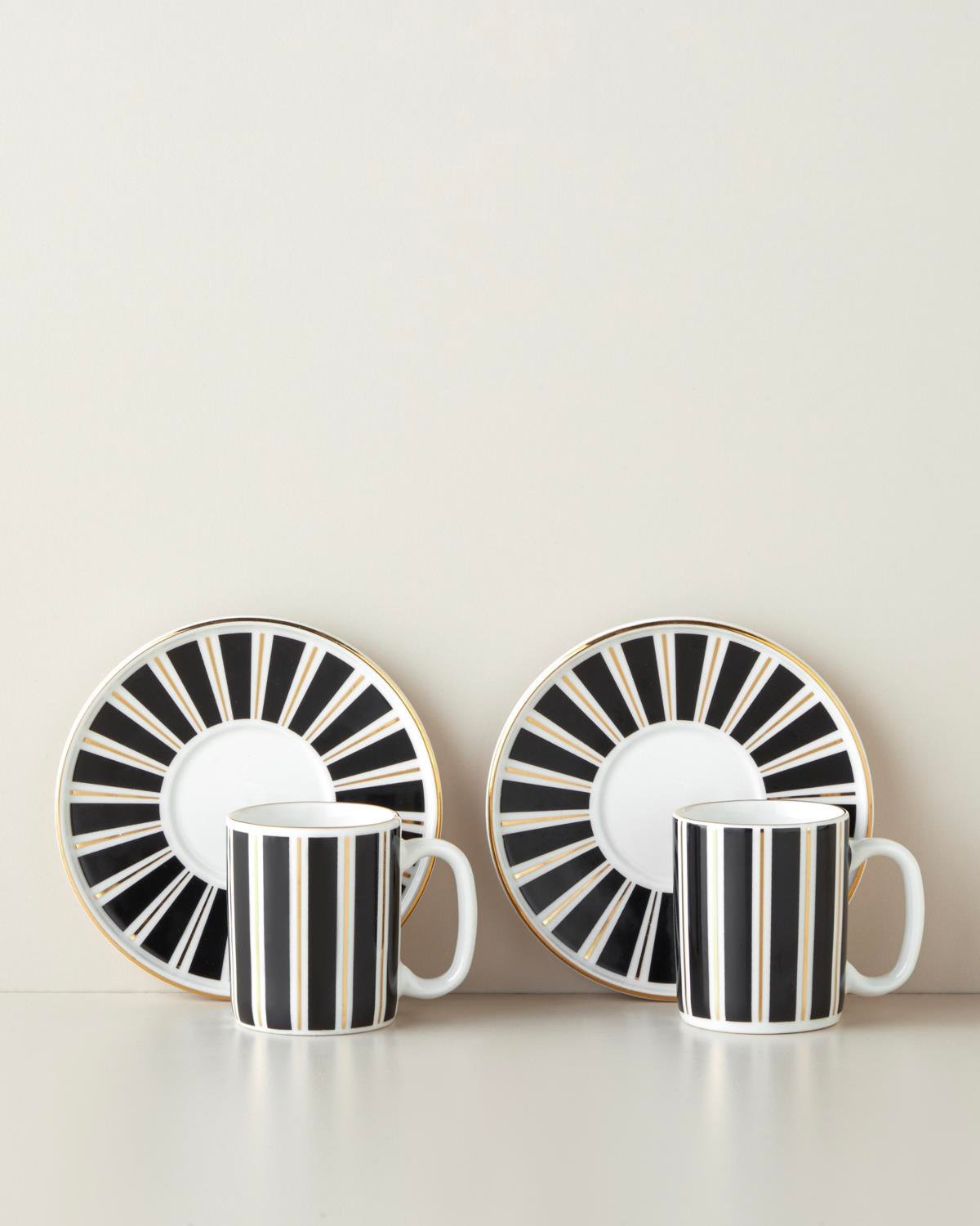 Professional Grade Luxury Bone Porcelain Coffee Cup Set   4 Piece 90ml Black White Gold