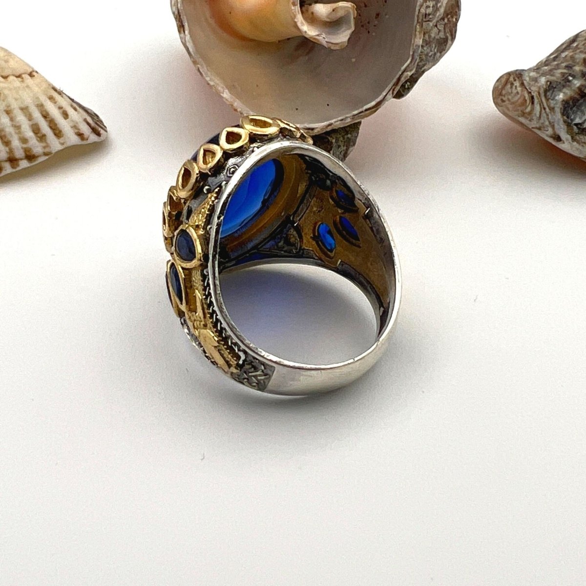 Luxurious Men's Handmade Turkish 925 Sterling Silver Ring with Bold Blue Sapphire - TryAladdin