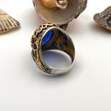 Luxurious Men's Handmade Turkish 925 Sterling Silver Ring with Bold Blue Sapphire - TryAladdin
