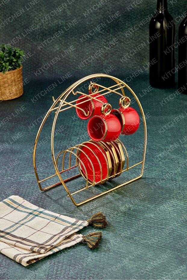 Luxury 6 - Piece Gold Coffee Cup Display Stand - Kitchen Line - TryAladdin