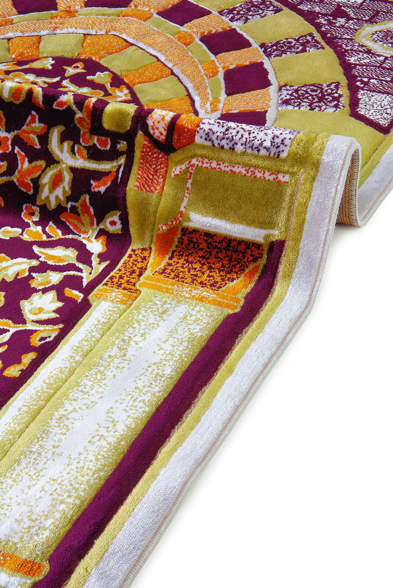 Luxury Dowry Prayer Rug, Gift Velvet Prayer Mat Yellow - TryAladdin