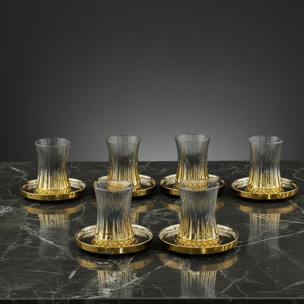 Luxury Gold Rimmed Turkish Tea Glass and Saucer Set - 6 Piece - TryAladdin