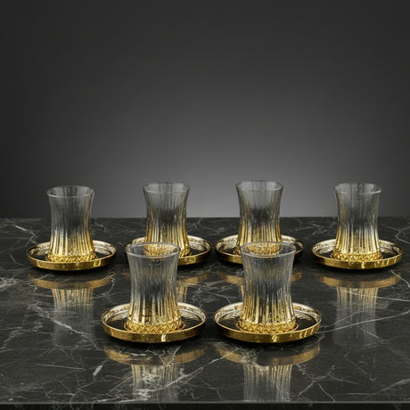 Luxury Gold Rimmed Turkish Tea Glass and Saucer Set - 6 Piece - TryAladdin