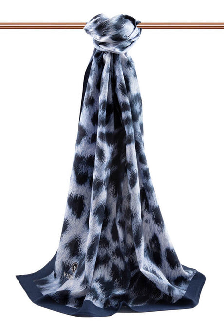 Luxury Medina Silk Leopard Print Shawl - Indigo Navy - TryAladdin