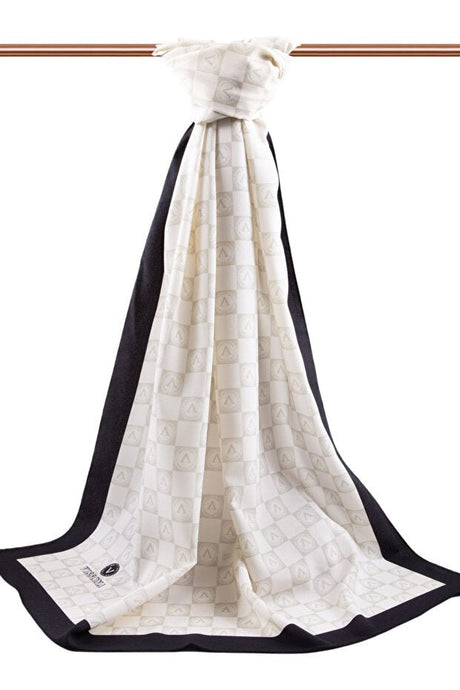 Luxury Medina Silk Monogram Shawl - Cream & Black - TryAladdin