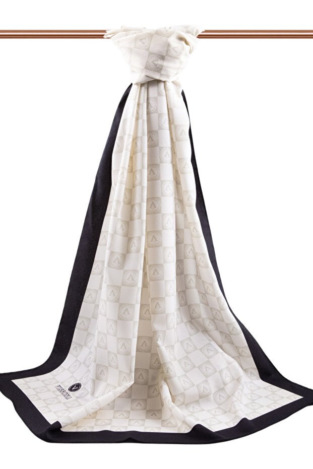 Luxury Medina Silk Monogram Shawl - Cream & Black - TryAladdin