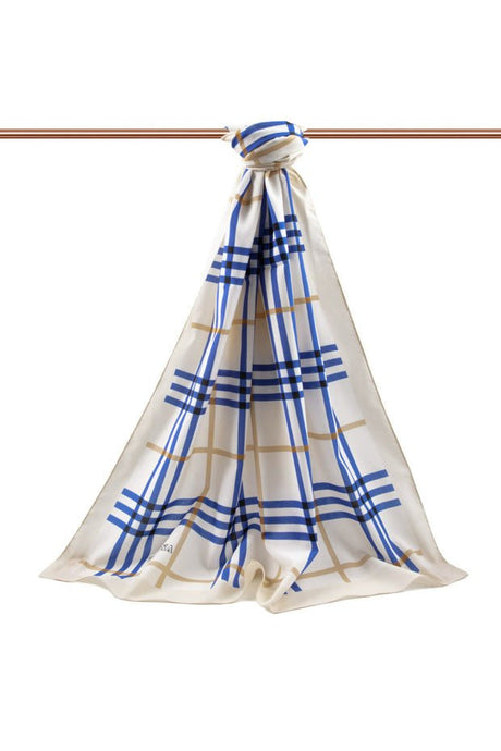 Luxury Medina Silk Plaid Shawl - Cream - Indigo, Wrinkle - Free - TryAladdin