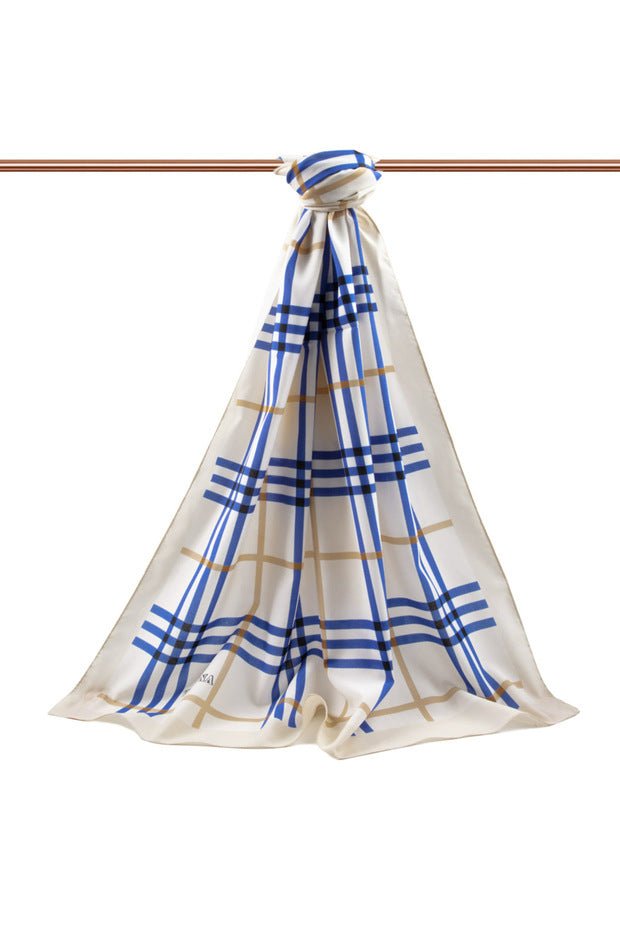 Luxury Medina Silk Plaid Shawl - Cream - Indigo, Wrinkle - Free - TryAladdin