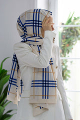 Luxury Medina Silk Plaid Shawl - Cream - Indigo, Wrinkle - Free - TryAladdin